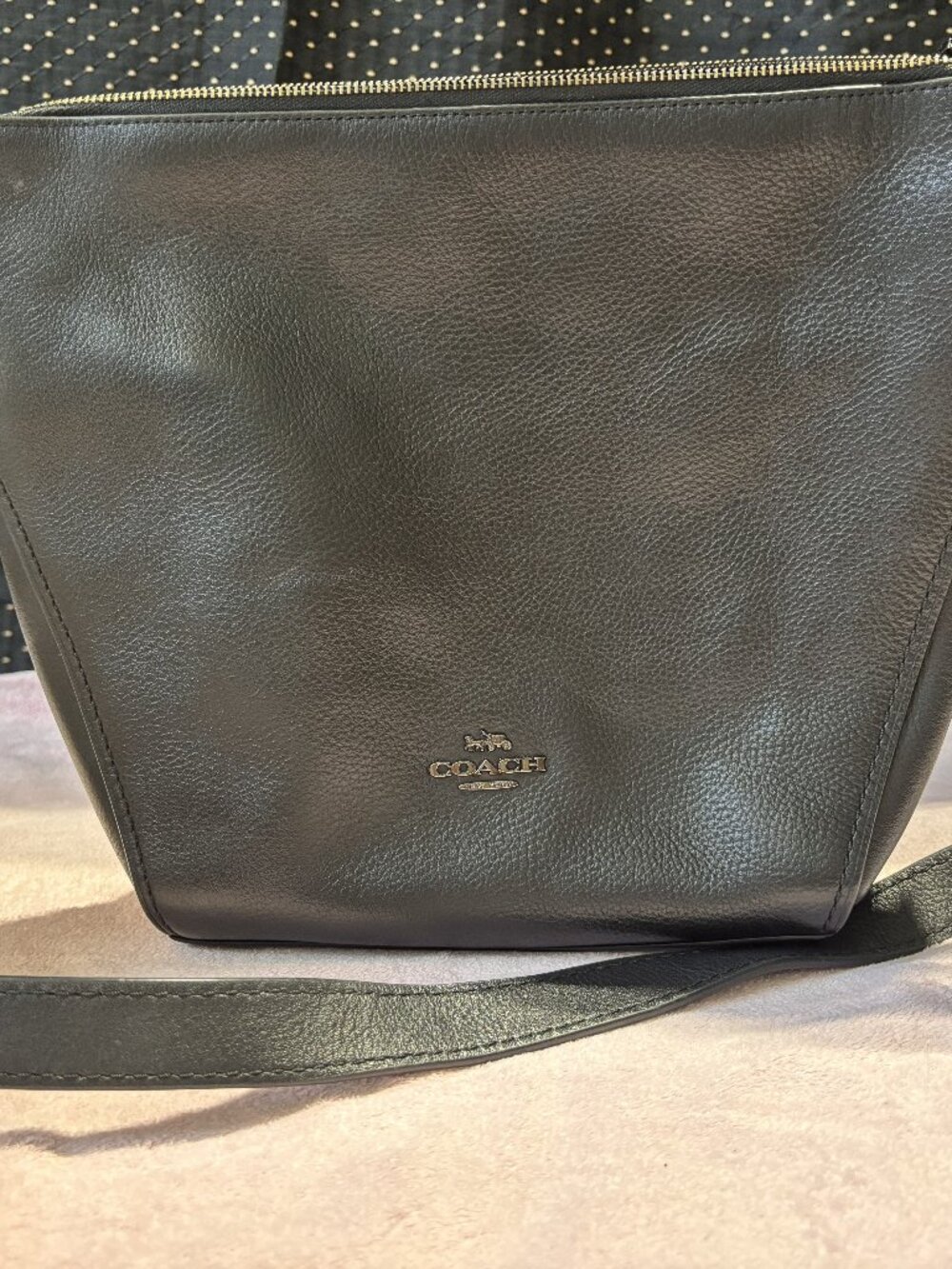 Coach Black Leather Crossbody Bucket Bag Adjustable Strap